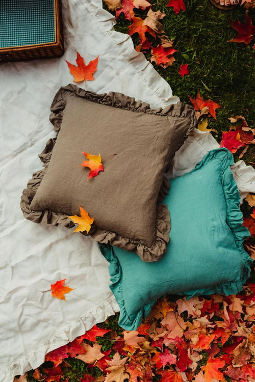 Handmade Ruffled Linen Pillow Sham: Farmhouse Style Pillow Cover, Christmas Gift for Her