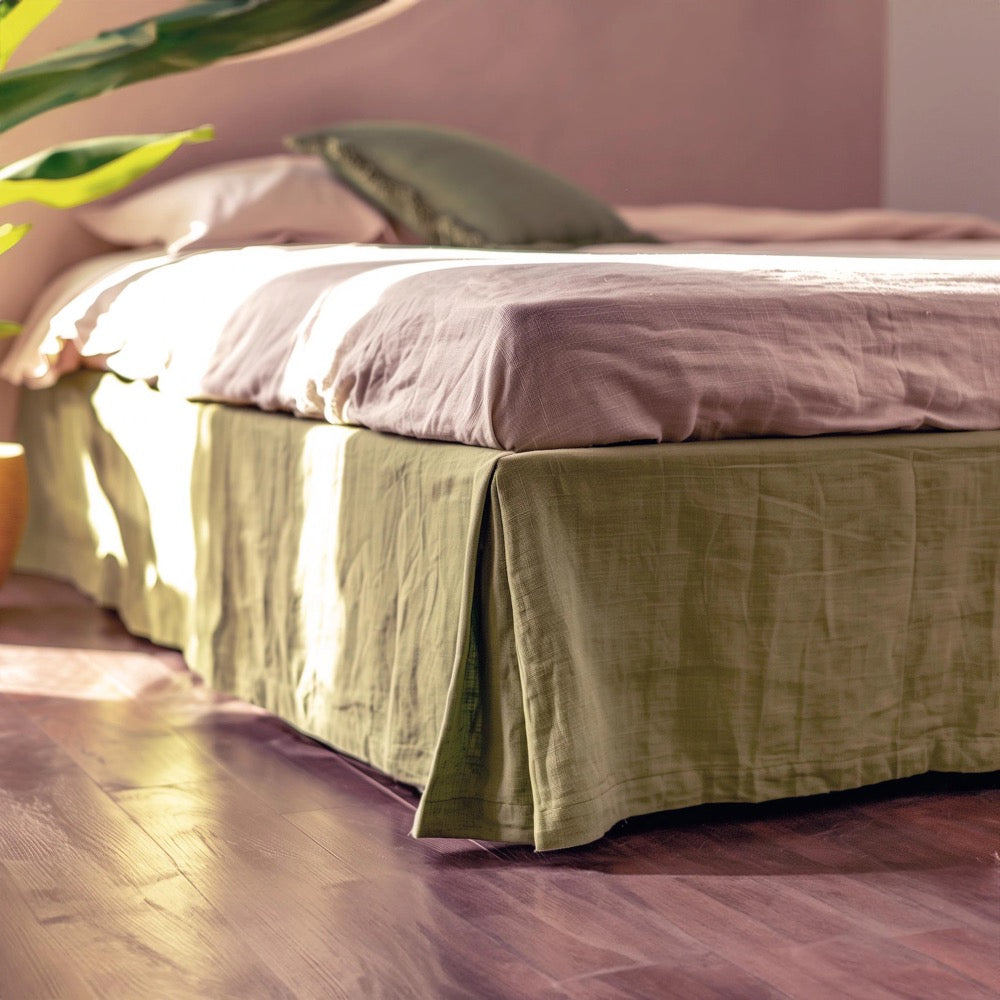 Linen Bed Skirt with Kick Pleats - Organic Linen Bed Skirt for Queen, King, Twin