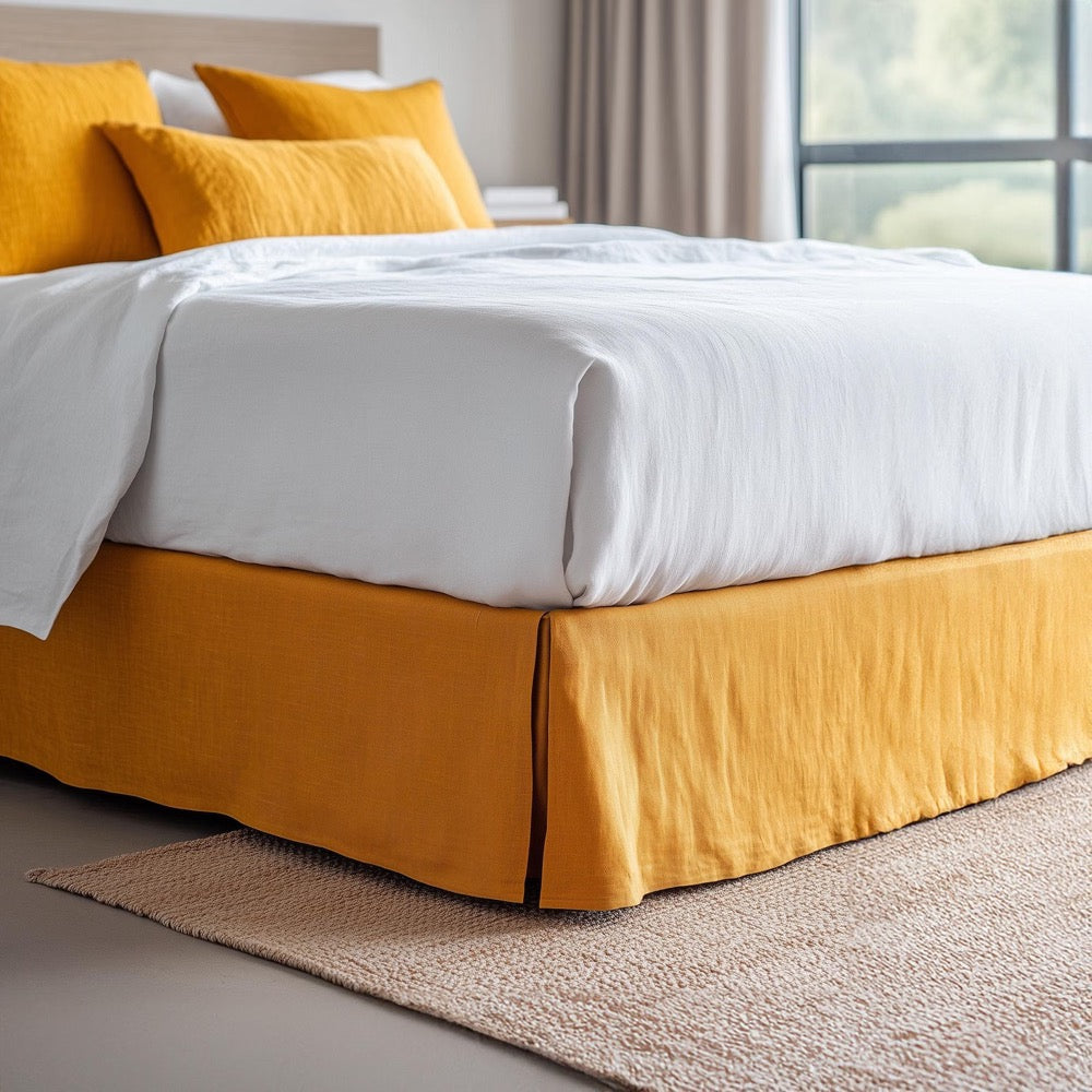 Linen Bed Skirt with Kick Pleats - Organic Linen Bed Skirt for Queen, King, Twin