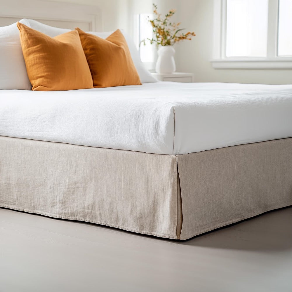 Linen Bed Skirt with Kick Pleats - Organic Linen Bed Skirt for Queen, King, Twin