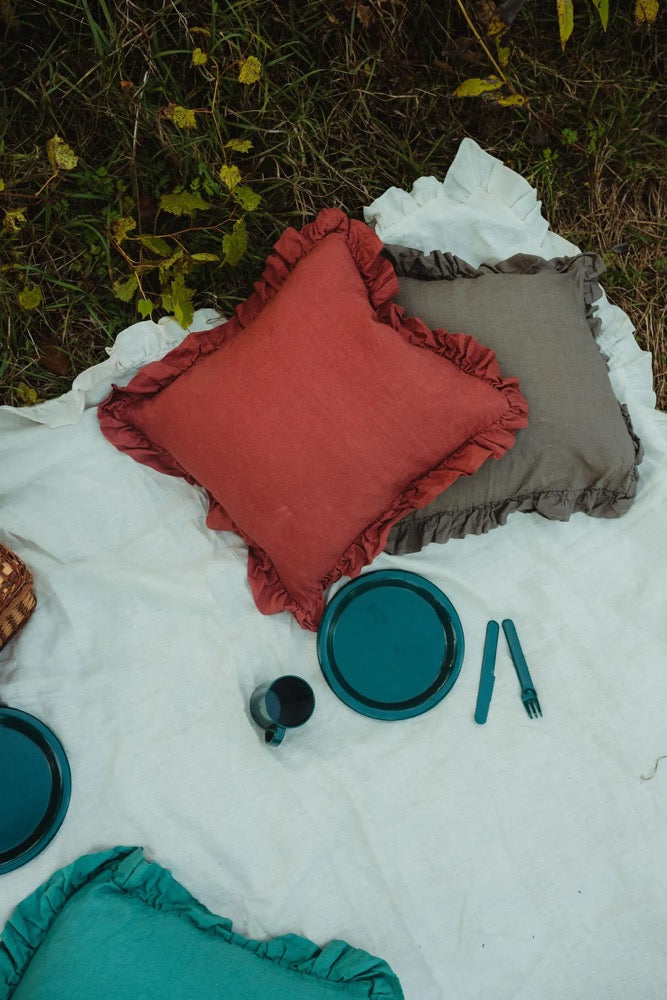 Handmade Ruffled Linen Pillow Sham: Farmhouse Style Pillow Cover, Christmas Gift for Her