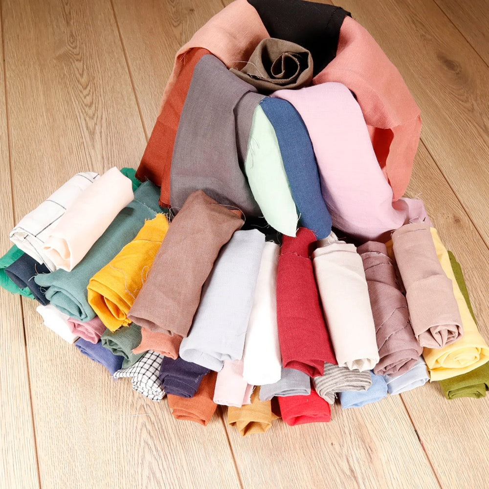 Linen fabric remnants (Set of 5 in one color) - LINEN Scraps Bundle for quilting - Washed-colored LINEN