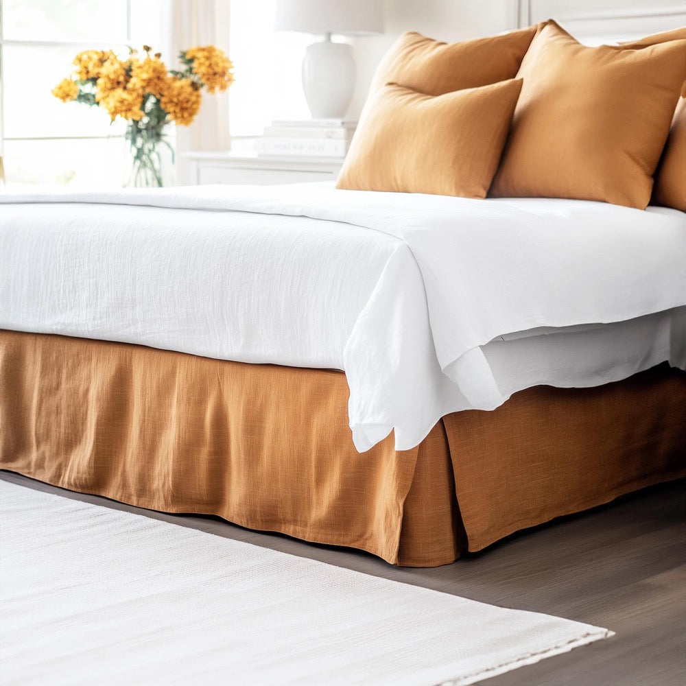 Linen Bed Skirt with Kick Pleats - Organic Linen Bed Skirt for Queen, King, Twin
