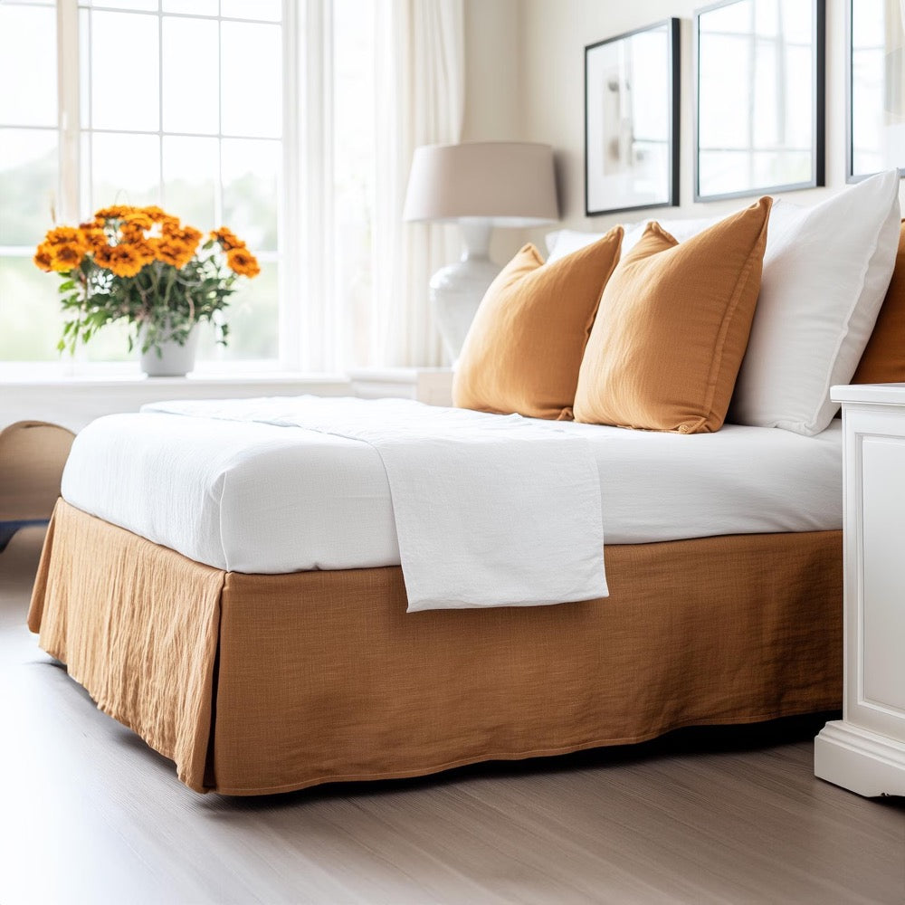 Linen Bed Skirt with Kick Pleats - Organic Linen Bed Skirt for Queen, King, Twin