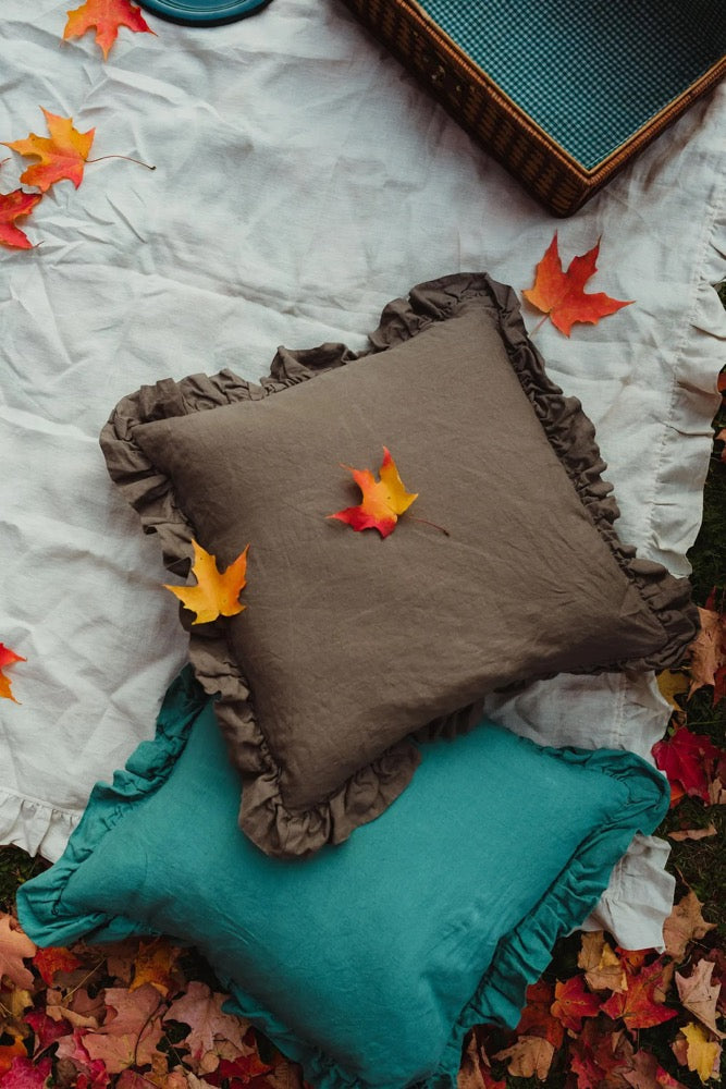 Handmade Ruffled Linen Pillow Sham: Farmhouse Style Pillow Cover, Christmas Gift for Her