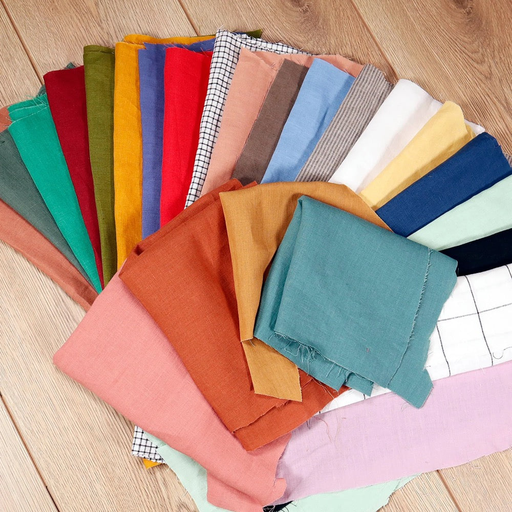 Linen fabric remnants (Set of 5 in one color) - LINEN Scraps Bundle for quilting - Washed-colored LINEN